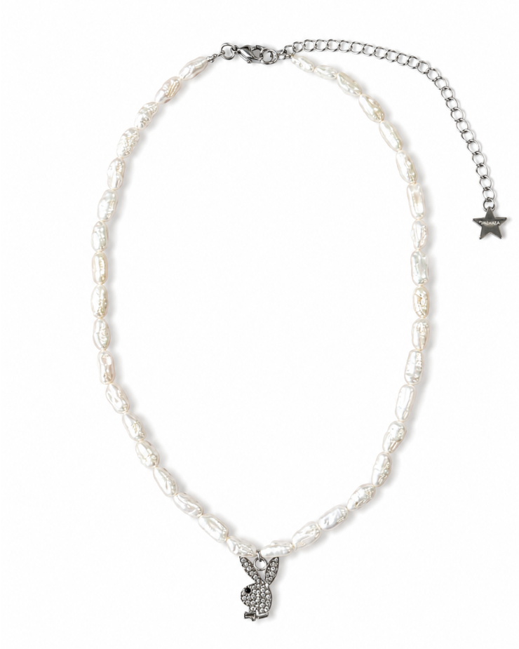 Playboy x Dalmata Pearl Necklace - Silver