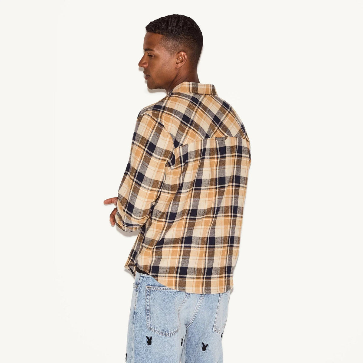 Playboy Men's Tan Flannel Long Sleeve Shirt - Tan plaid