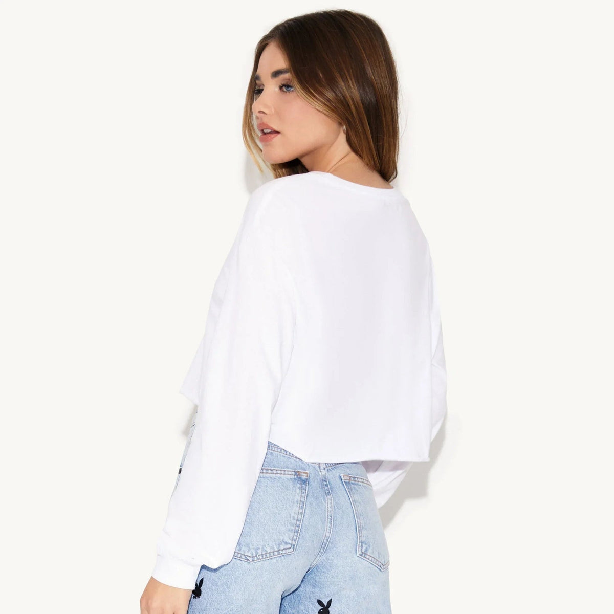 Playboy Raceway Cropped Long Sleeve Tee - White
