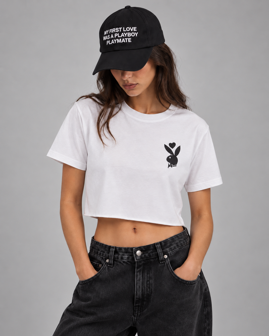Playboy x Audien Heart Bunny Cropped Tee - White
