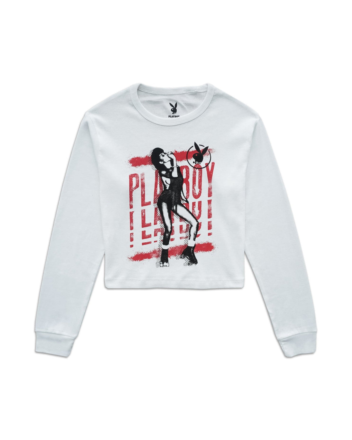 Playboy WOMEN'S ROLLER CROP L/S TEE - White