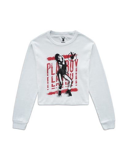 Playboy WOMEN'S ROLLER CROP L/S TEE - White