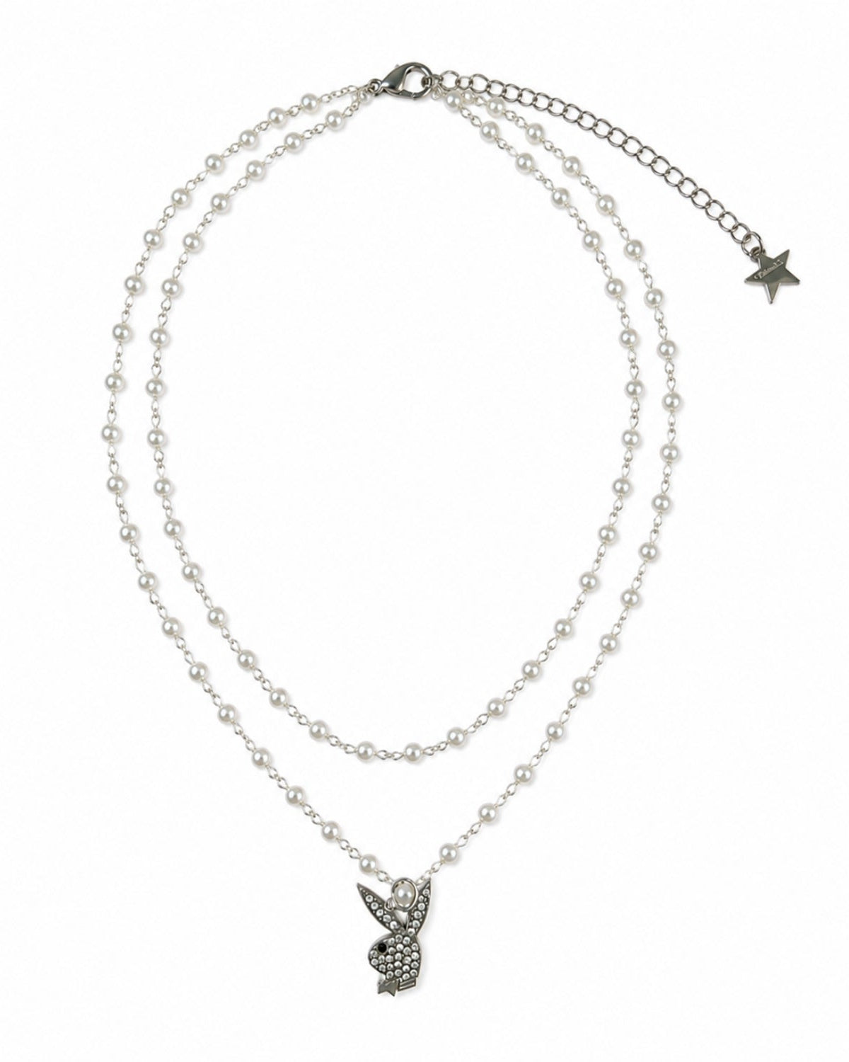 Playboy x Dalmata Double Pearl Necklace - Silver