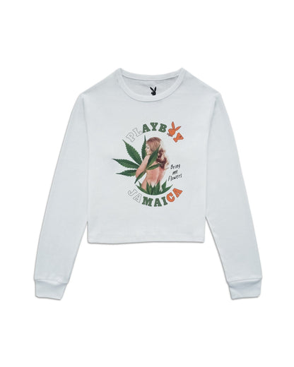Playboy Island Bunny L/S Crop Top - White