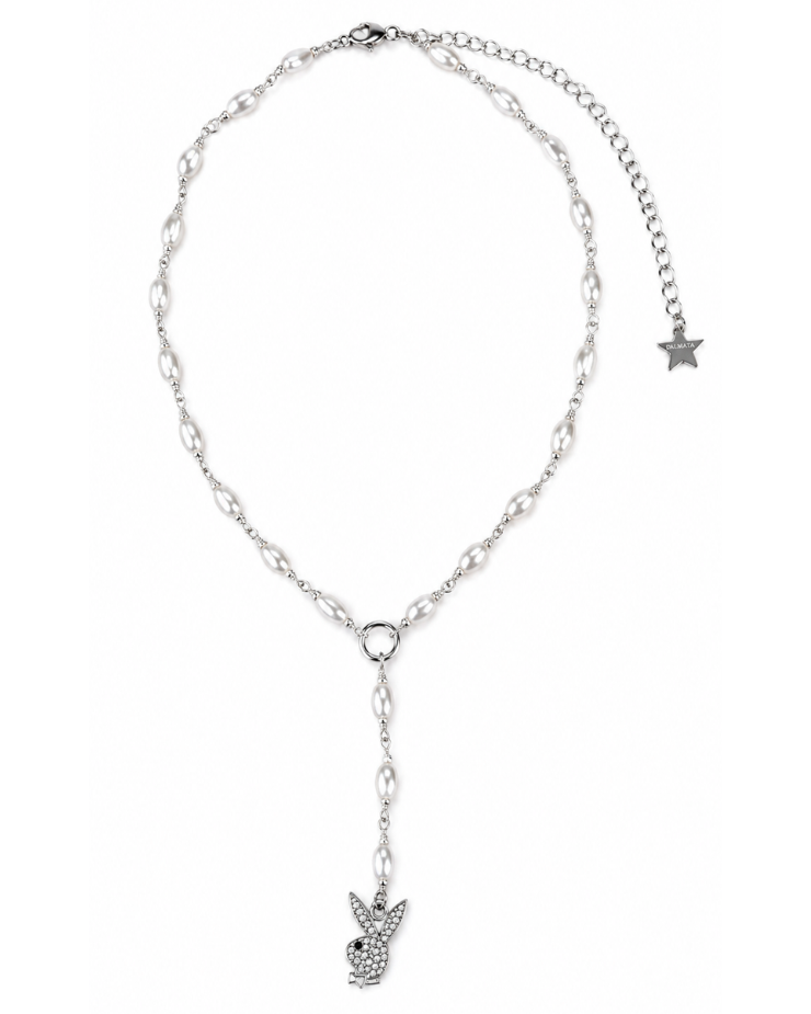 Playboy Pearl Lariat Necklace - Silver