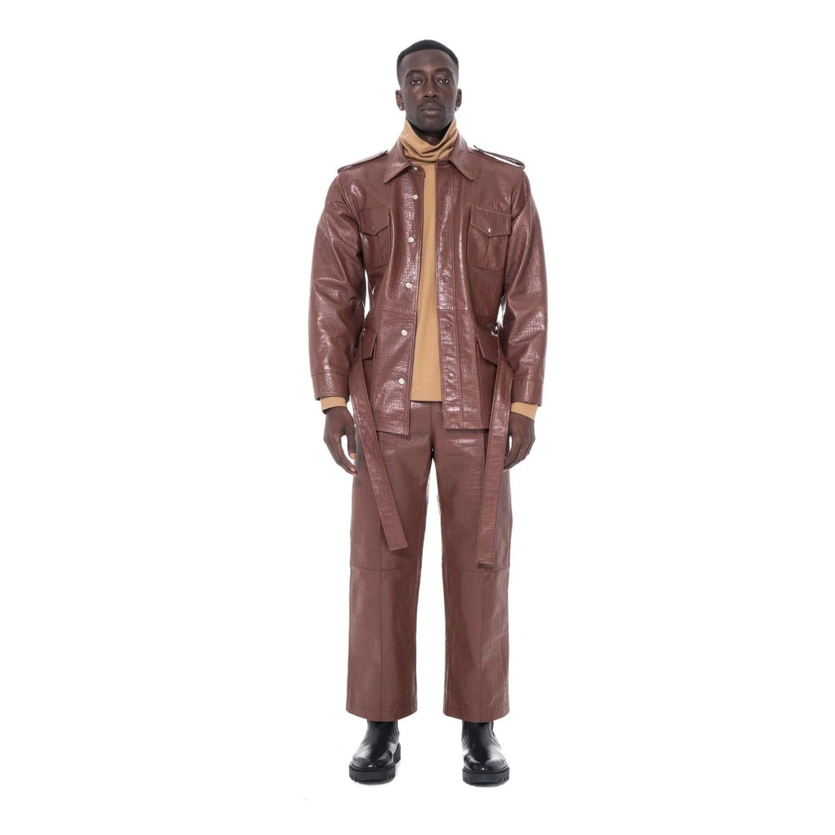 Playboy Crocodile Leather Safari Jacket - Chocolate