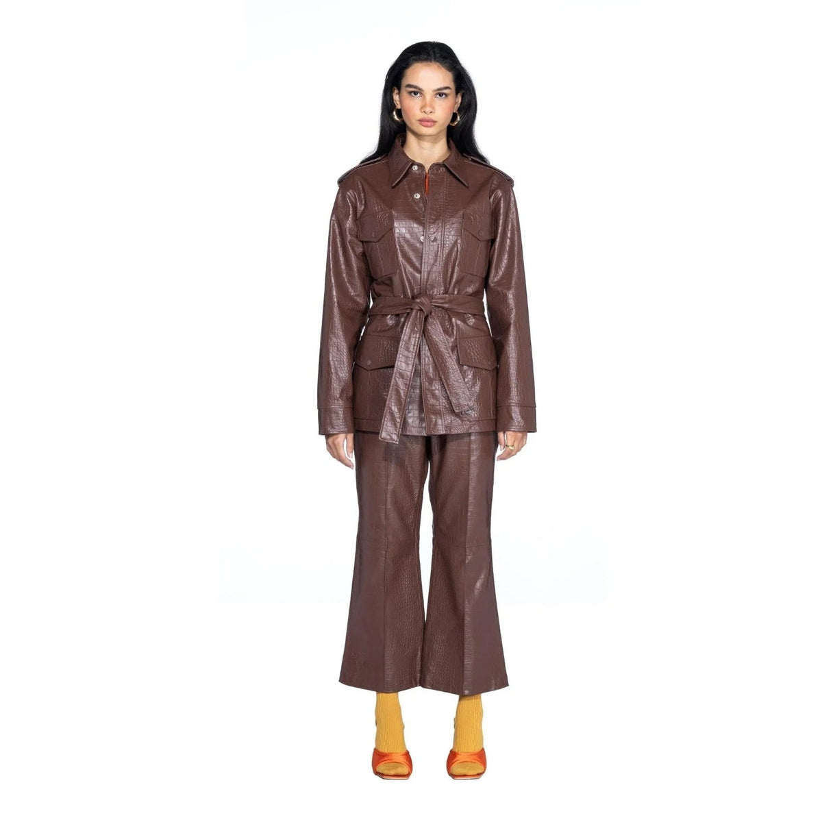 Playboy Crocodile Leather Safari Jacket - Chocolate
