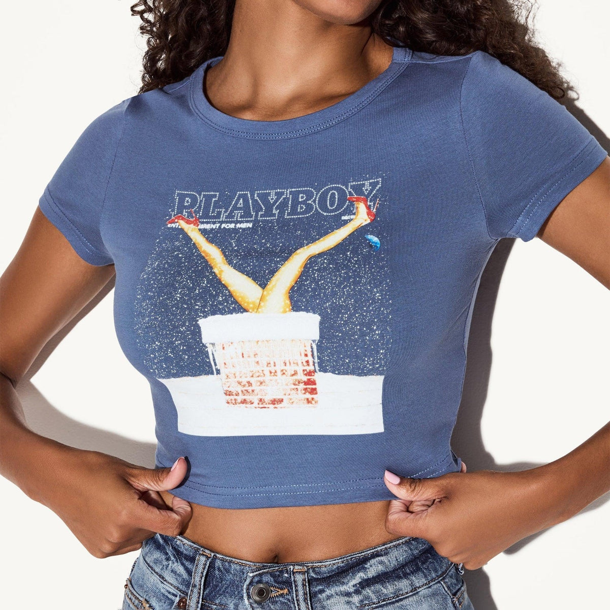 Playboy December 2013 Cover Baby Tee - Dusty Blue
