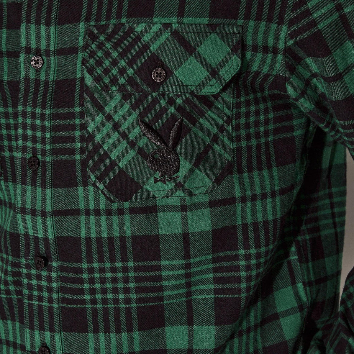 Playboy Men's Green Flannel Long Sleeve Shirt - Green Plaid
