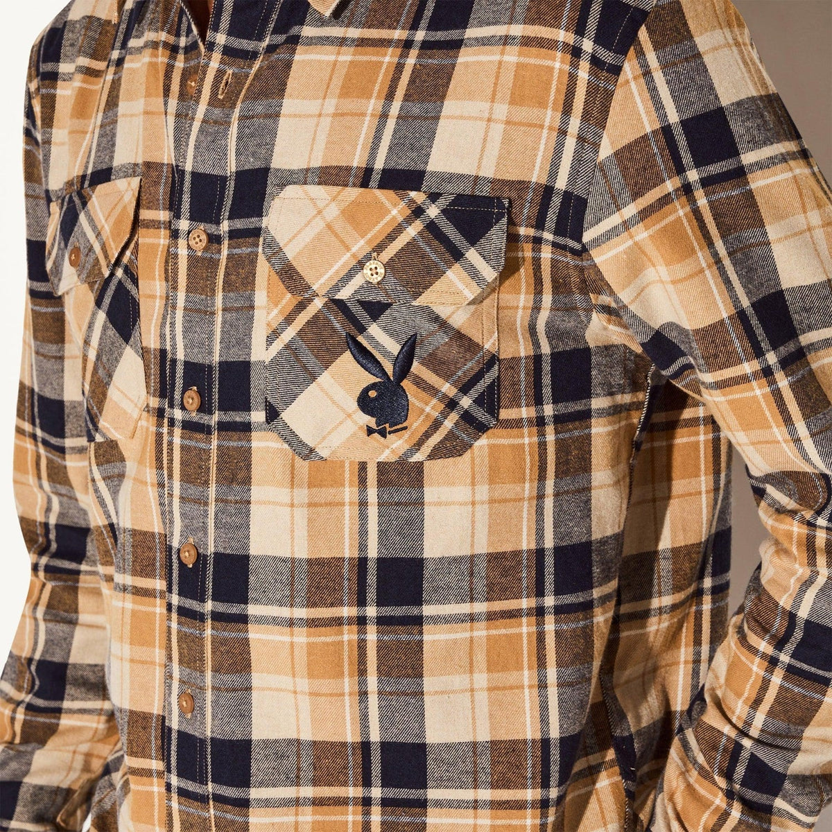 Playboy Men's Tan Flannel Long Sleeve Shirt - Tan plaid