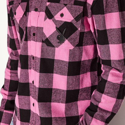 Playboy Men's Pink Flannel Long Sleeve Shirt - Pink Plaid