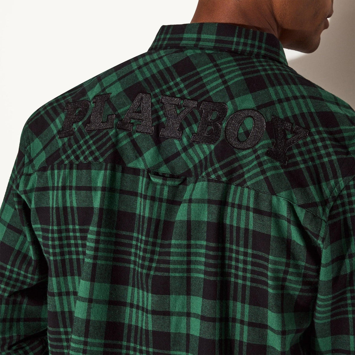 Playboy Men's Green Flannel Long Sleeve Shirt - Green Plaid