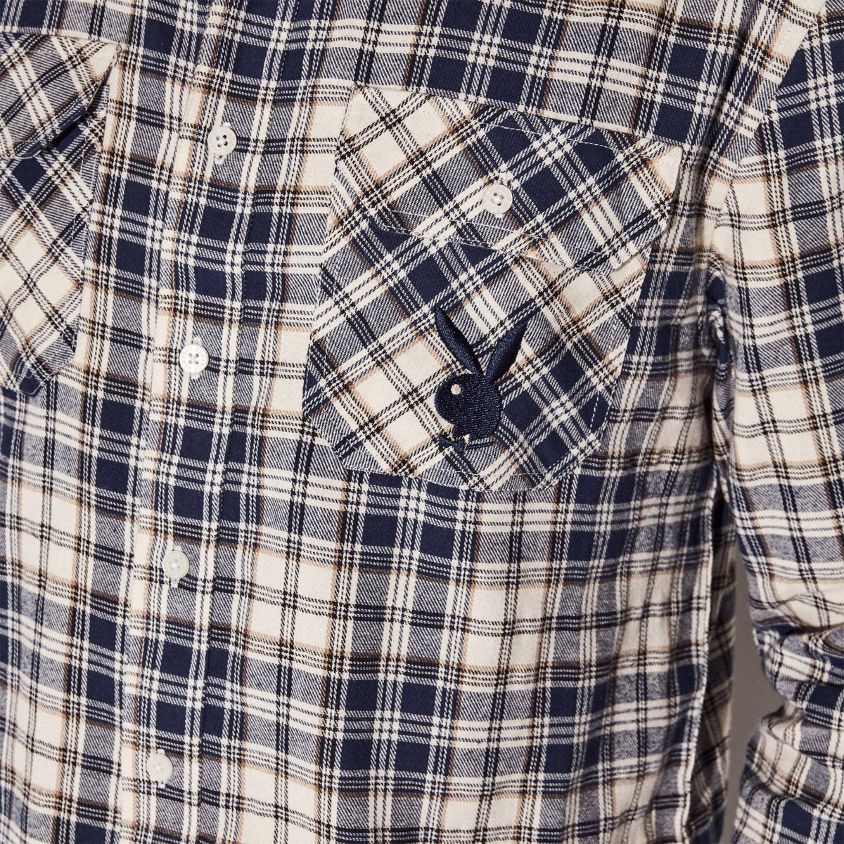 Playboy Men's Flannel Long Sleeve Shirt - White Plaid