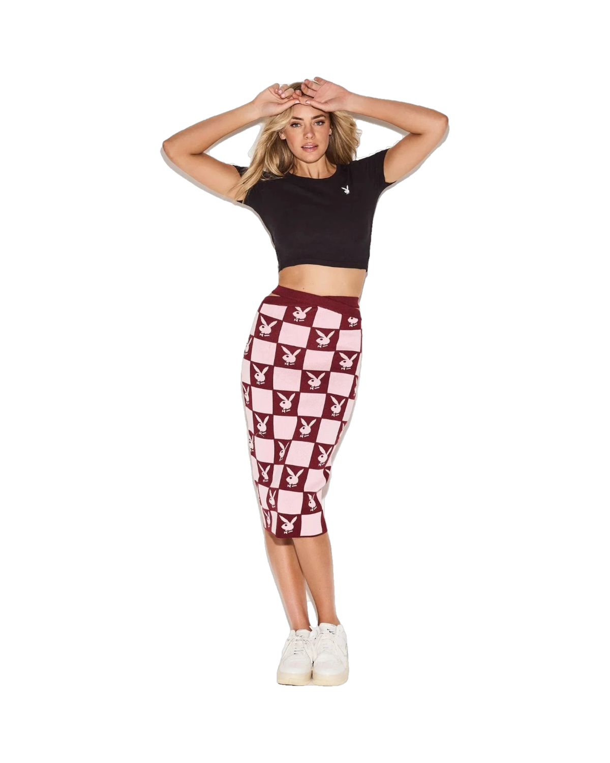 Playboy Women's Checkerboard Midaxi Skirt - Burgundy