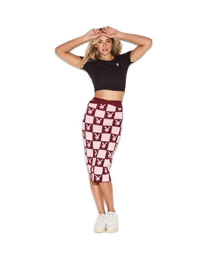 Playboy Women's Checkerboard Midaxi Skirt - Burgundy