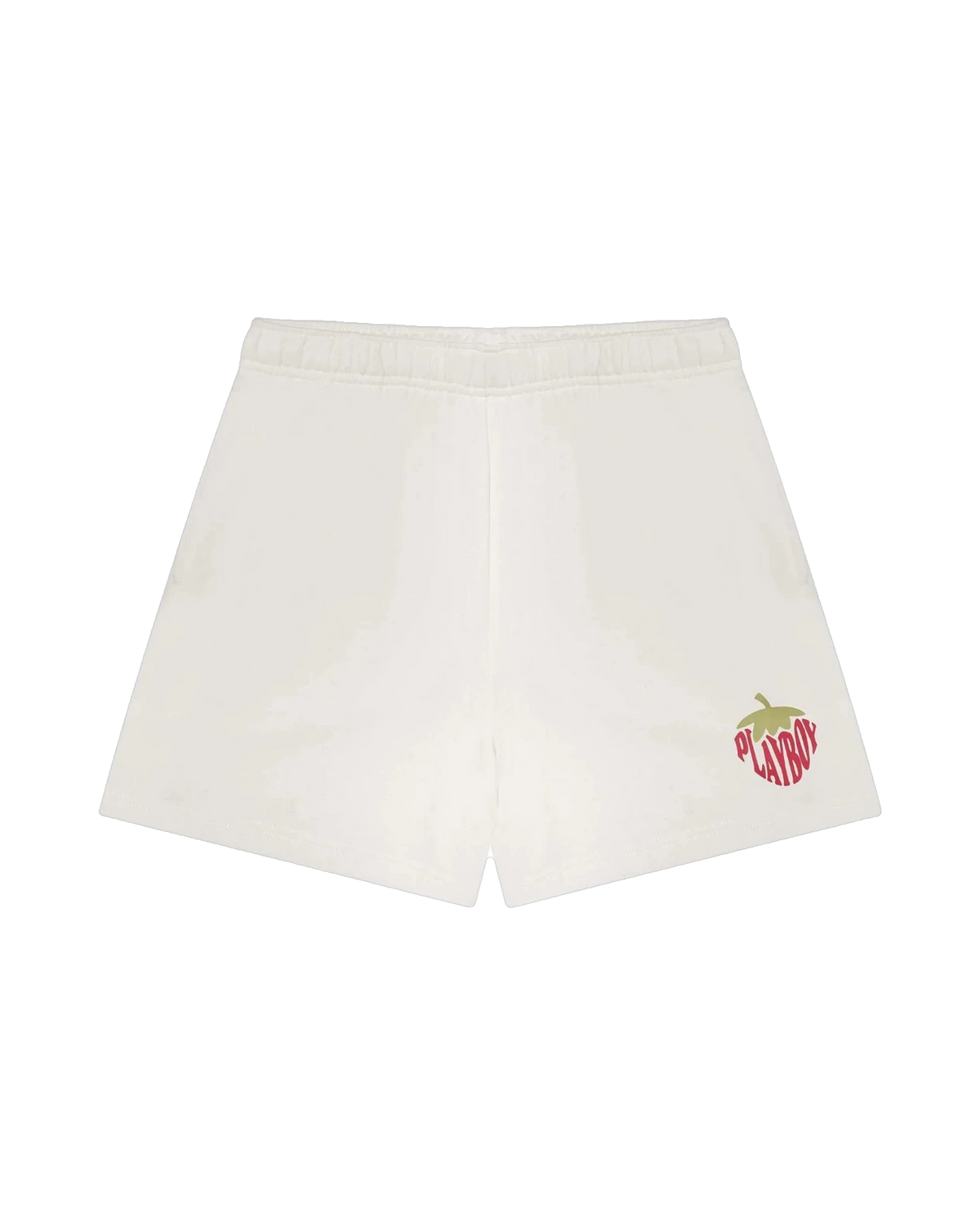 Playboy Women's Strawberry Love Boyfriend Sweatshort - White alyssum