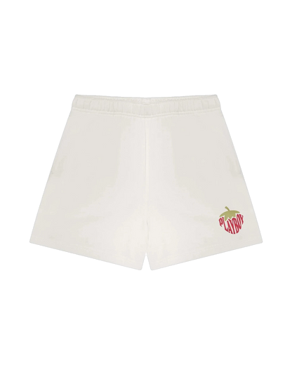 Playboy Women's Strawberry Love Boyfriend Sweatshort - White alyssum