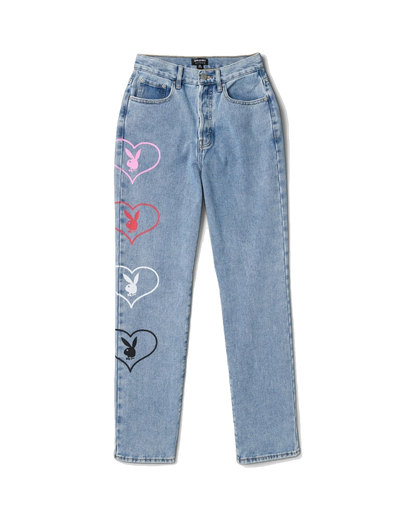 Playboy Women's Baggy Bunny Heart Denim Pants Amore