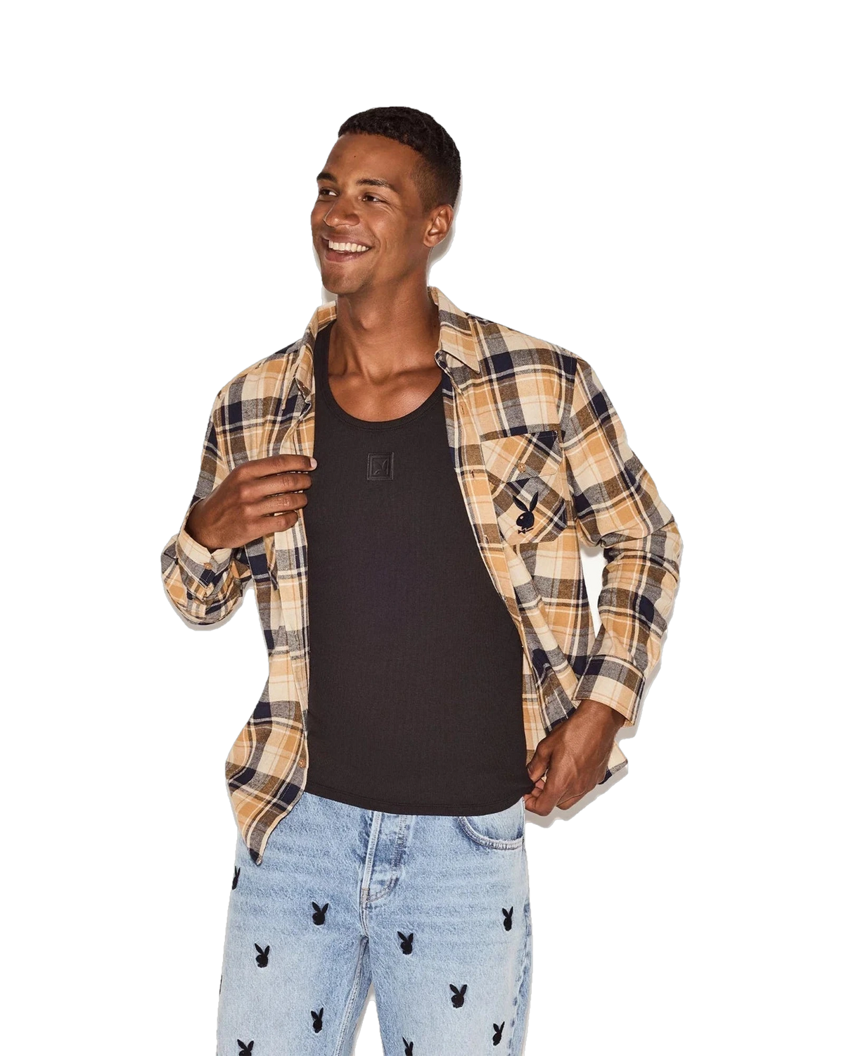 Playboy Men's Tan Flannel Long Sleeve Shirt - Tan plaid