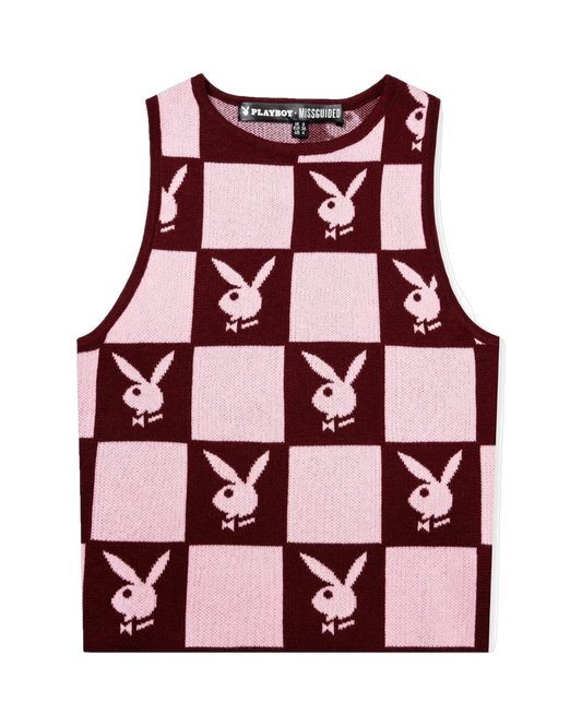 Playboy Women's Knit Checkerboard Vest - Burgundy