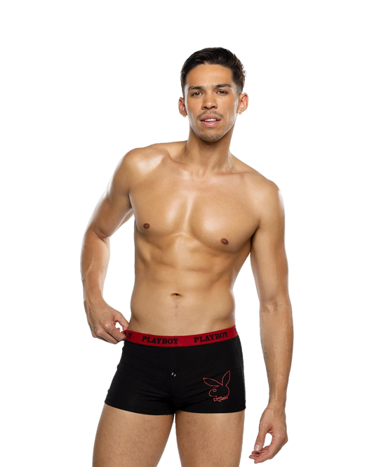 Playboy Mens Tuxedo Modal Boxer Briefs. - Black/Red