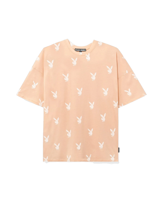 Playboy Rabbit Head Oversized T-Shirt Dress - Cream