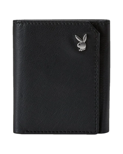 Playboy Men's Milled Trifold Wallet - Black