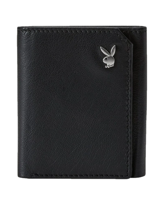 Playboy Men's Milled Trifold Wallet - Black