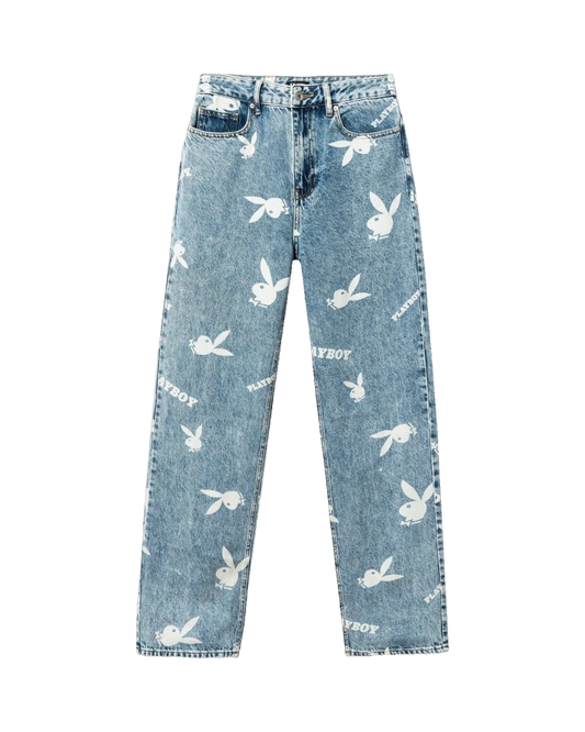 Playboy Women's All Over Playboy Bunny Denim Pants