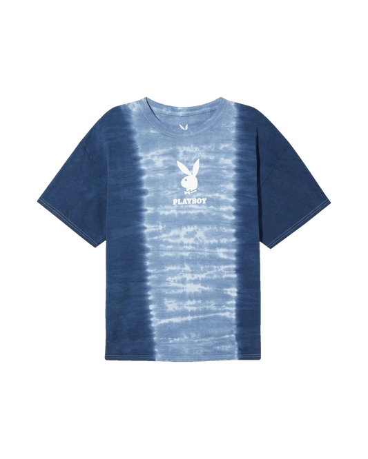 Playboy Logo Vertical Tie-Dye T-Shirt - Cloudy Blue