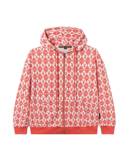Playboy Rabbit Head Oversized Zip-Up Hoodie - Pink