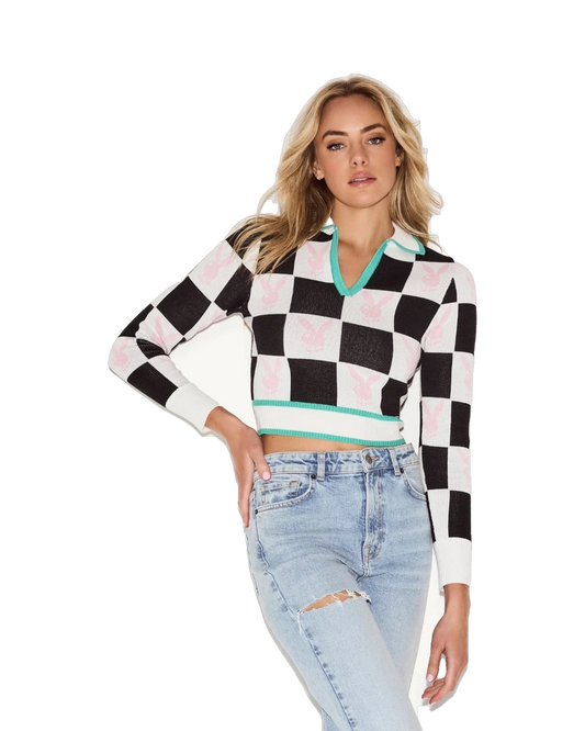 Playboy Women's Checkerboard Top - White