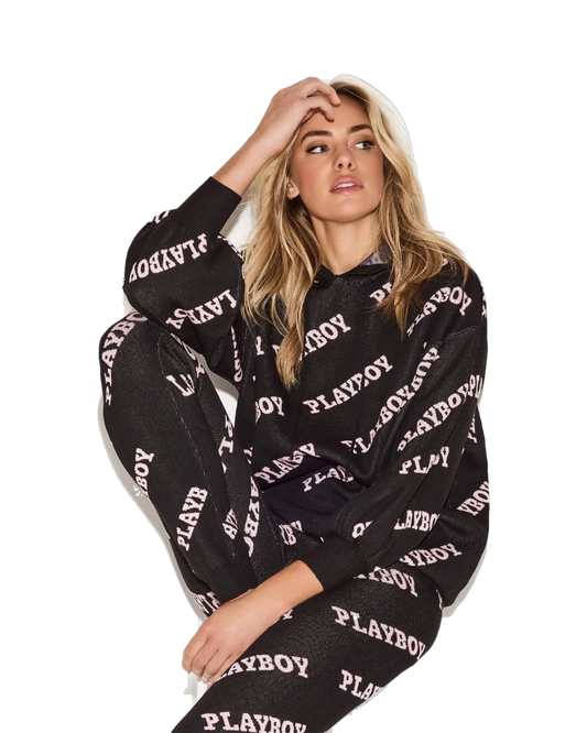 Playboy Women's Playboy Masthead Intarsia Knit Hoodie - Black