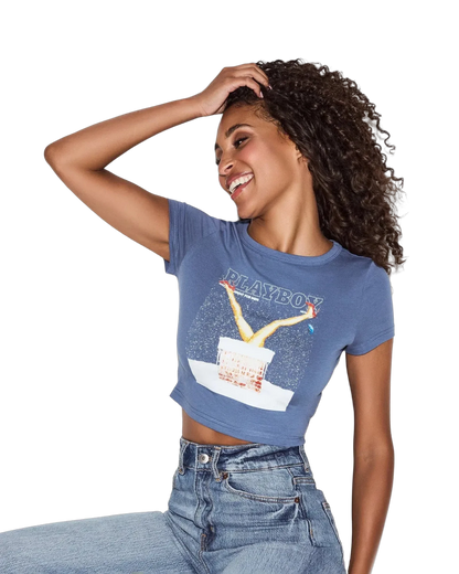Playboy December 2013 Cover Baby Tee - Dusty Blue