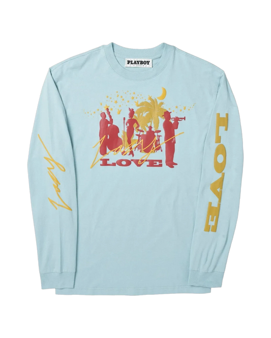 Playboy Men's Lazy Love Long Sleeve T-Shirt - Light Blue
