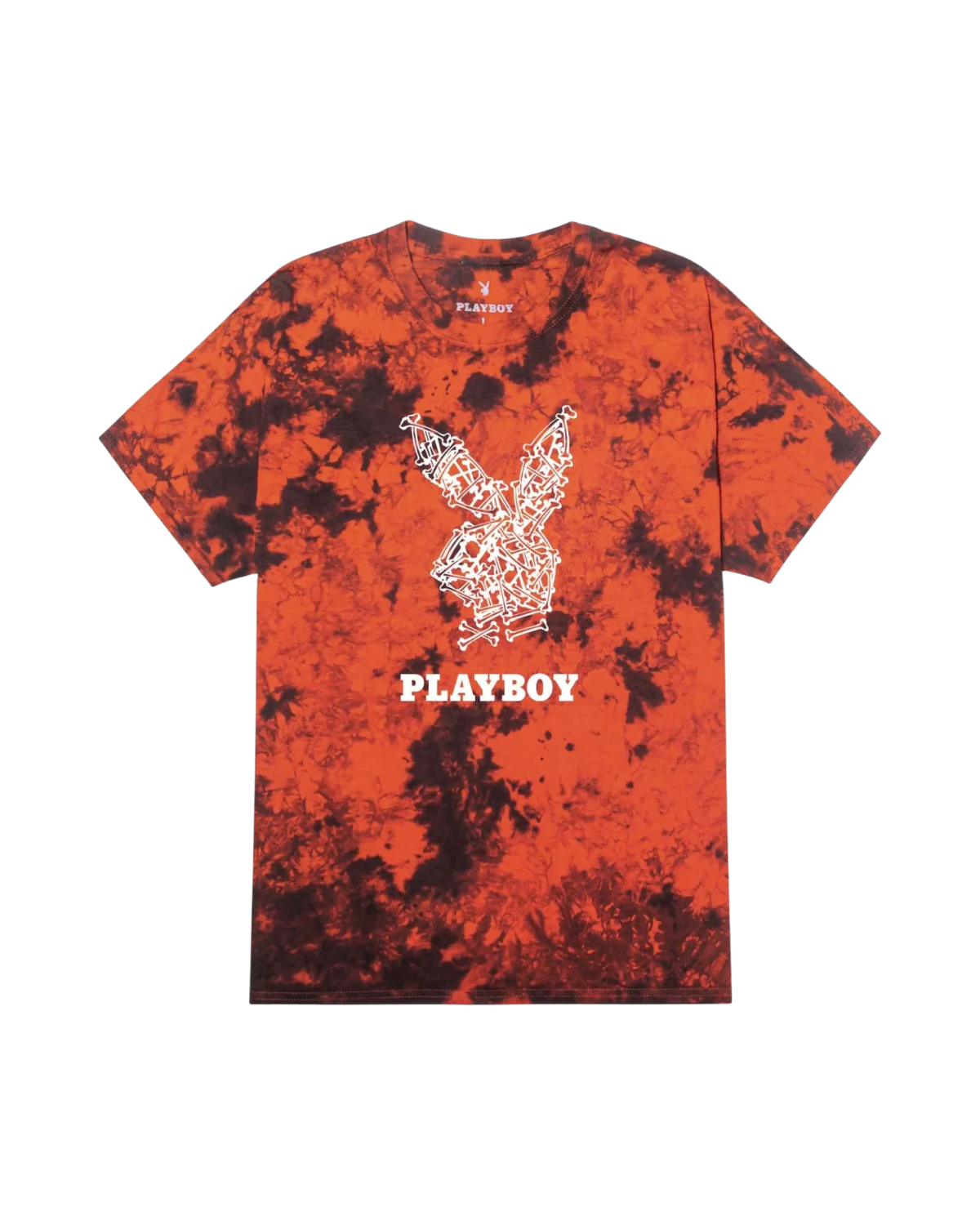 Playboy Skeleton Rabbit Head T-Shirt - Orange black tie dye
