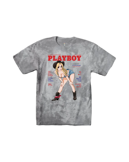 Playboy Tokyo Club Cowgirl Tie-Dye T-Shirt - Greyscale