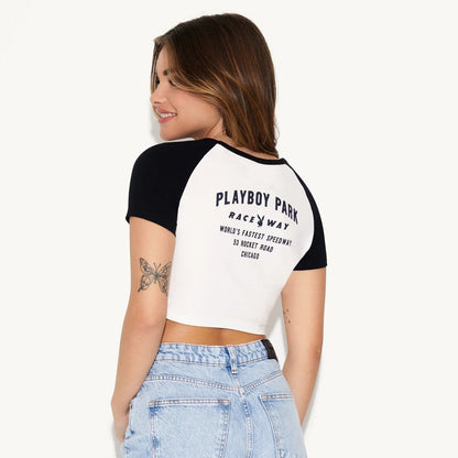 Playboy Raceway Baby Tee - White