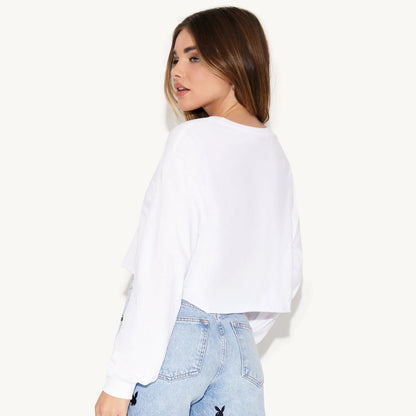 Playboy Raceway Cropped Long Sleeve Tee - White