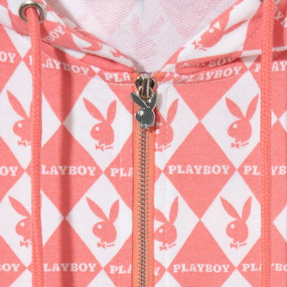 Playboy Rabbit Head Oversized Zip-Up Hoodie - Pink