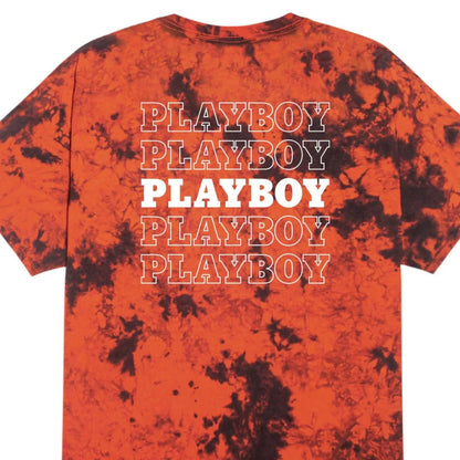 Playboy Repeating Masthead Tie Dye T-Shirt - Orange Black Tie Dye
