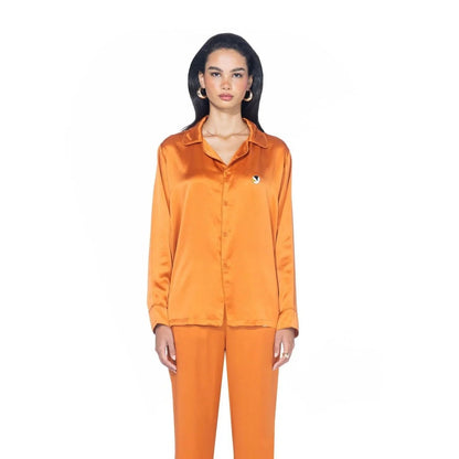 Playboy Silk Button Down Collared Top
