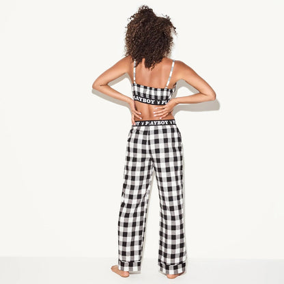 Playboy The Playboy Black Flannel Sleep Pajama Pant - Black/White