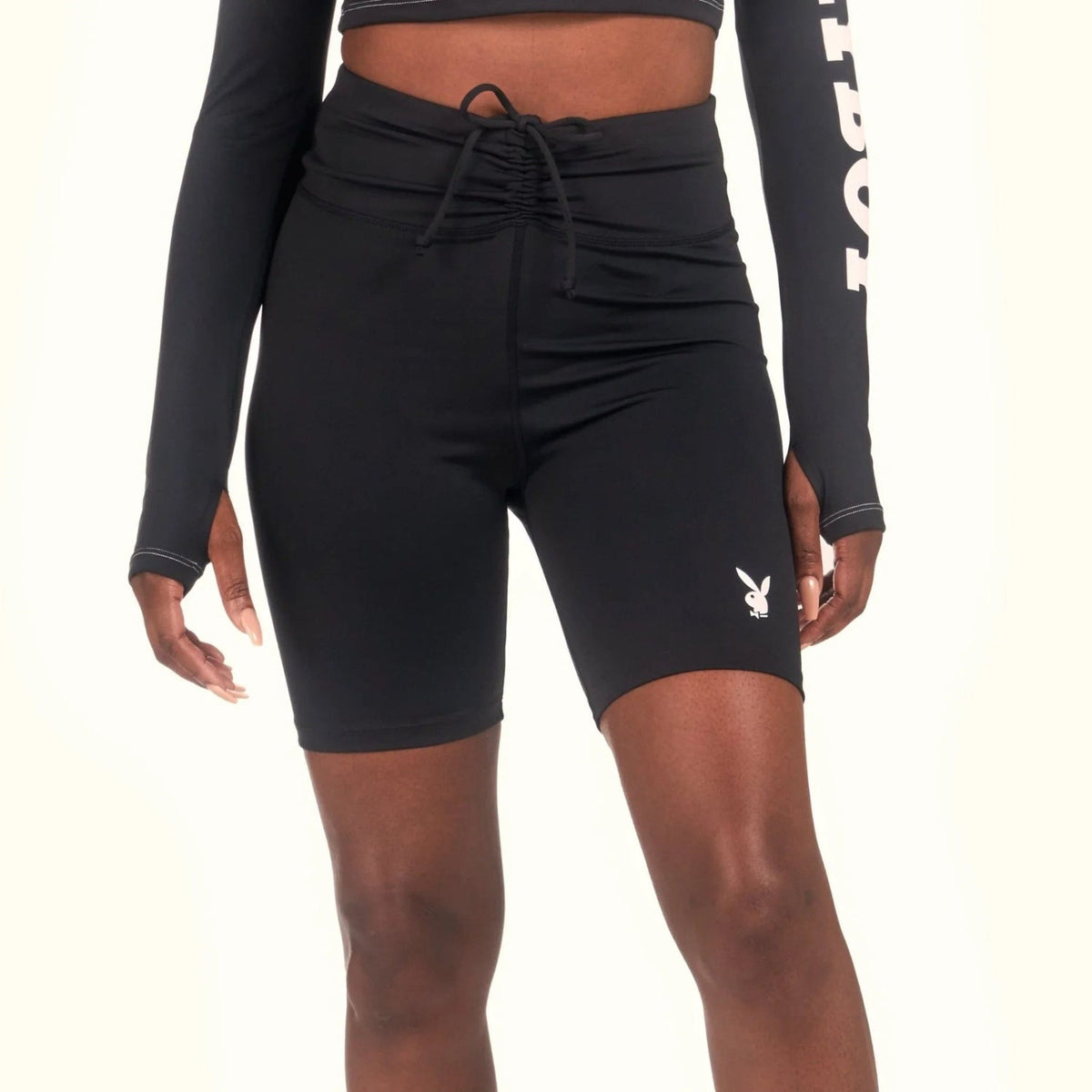 Playboy Women's Active Tie Ruched Bike Shorts