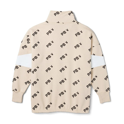 Playboy Women's All Over Print Color Block Zip Sweatshirt - Stone