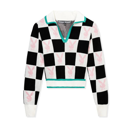 Playboy Women's Checkerboard Top - White