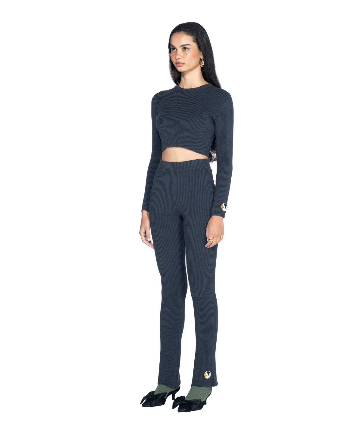 Playboy Women's Cropped Ribbed Long Sleeve Top