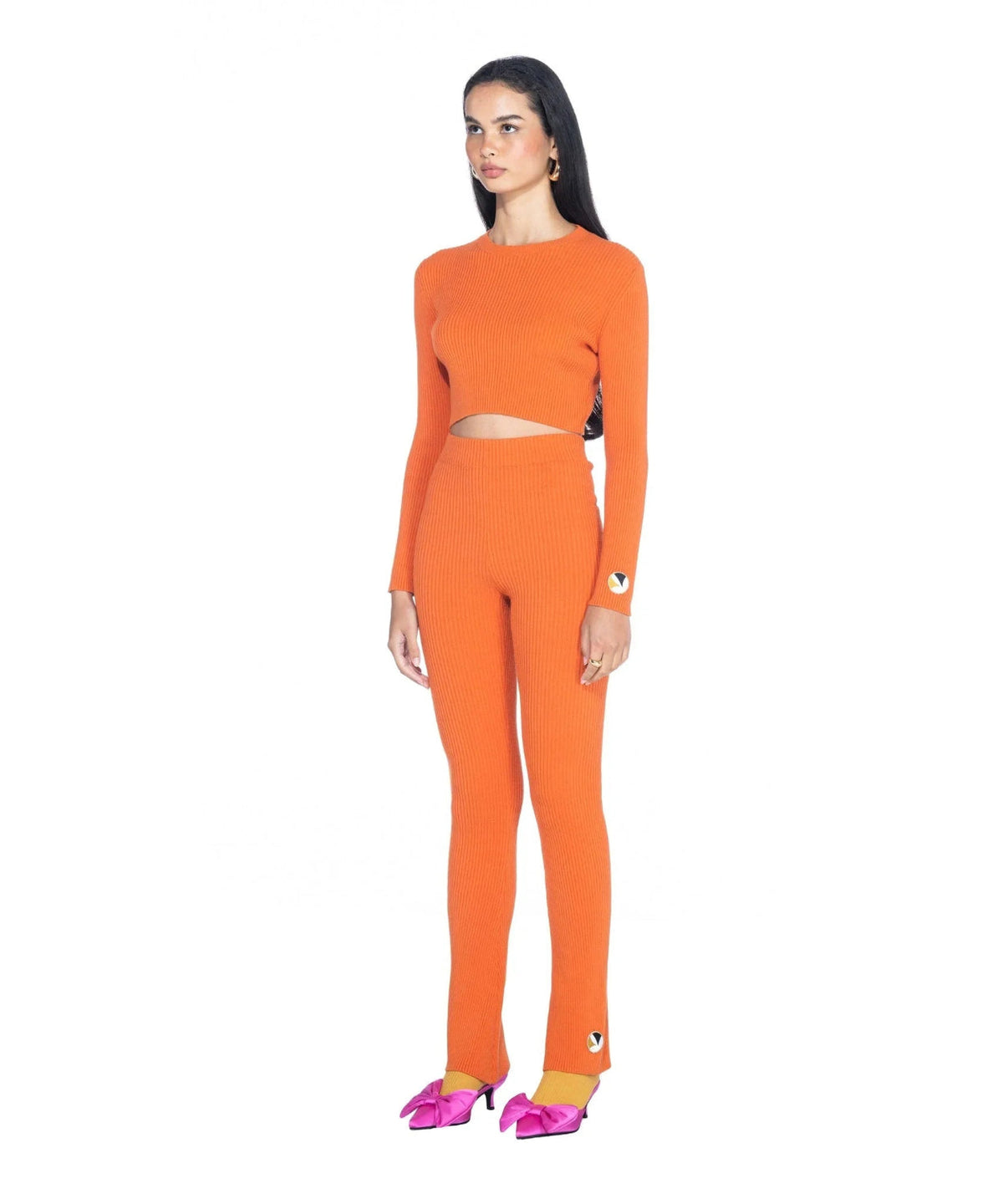 Playboy Women's Cropped Ribbed Long Sleeve Top