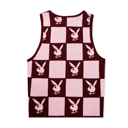 Playboy Women's Knit Checkerboard Vest - Burgundy