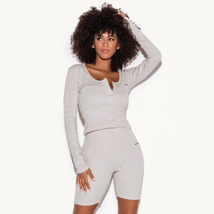 Playboy Women's Lounge Rib LS Top and Short Set